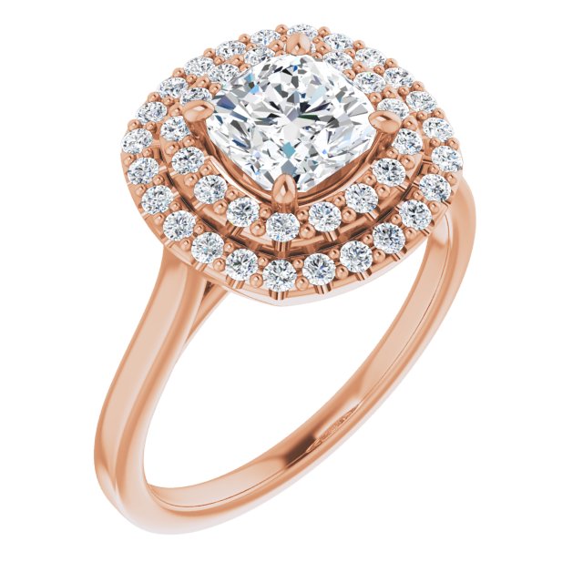 10K Rose Gold Customizable Cathedral-set Cushion Cut Design with Double Halo