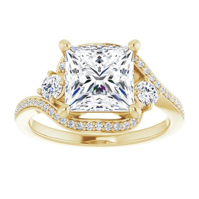 Cubic Zirconia Engagement Ring- The Paris Rae (Customizable Princess/Square Cut Bypass Design with Semi-Halo and Accented Band)