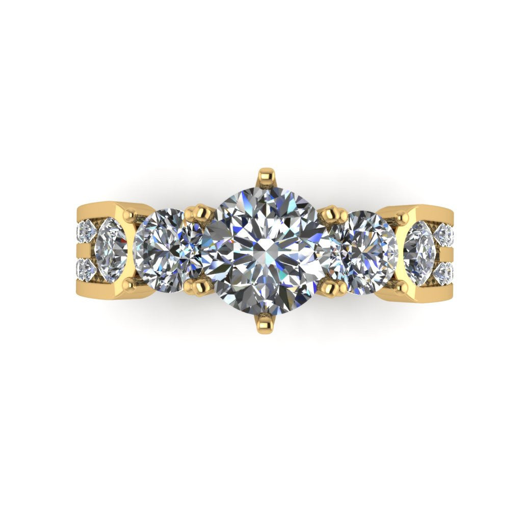 Cubic Zirconia Engagement Ring- The Emilienne (Five-Stone Round Cut Dual Channel)