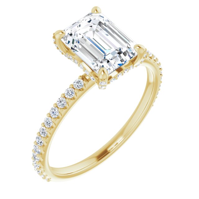 Cubic Zirconia Engagement Ring- The Maleny (Customizable Radiant Cut Design with Round-Accented Band, Micropavé Under-Halo and Decorative Prong Accents))