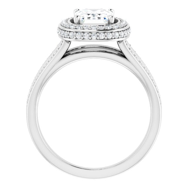 Cubic Zirconia Engagement Ring- The Deena (Customizable Halo-style Radiant Cut with Under-halo & Ultra-wide Band)