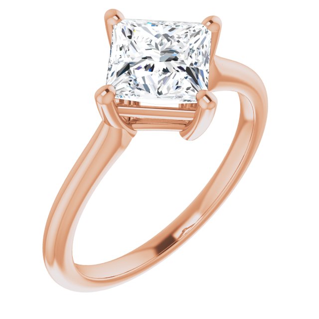 10K Rose Gold Customizable Princess/Square Cut Solitaire with Raised Prong Basket