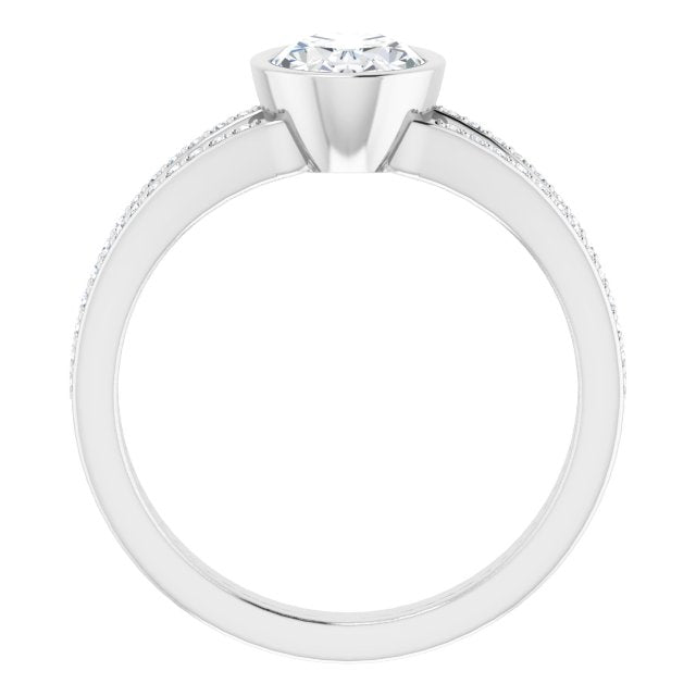 Cubic Zirconia Engagement Ring- The Jenni Lou (Customizable Bezel-set Oval Cut Design with Split Shared Prong Band)