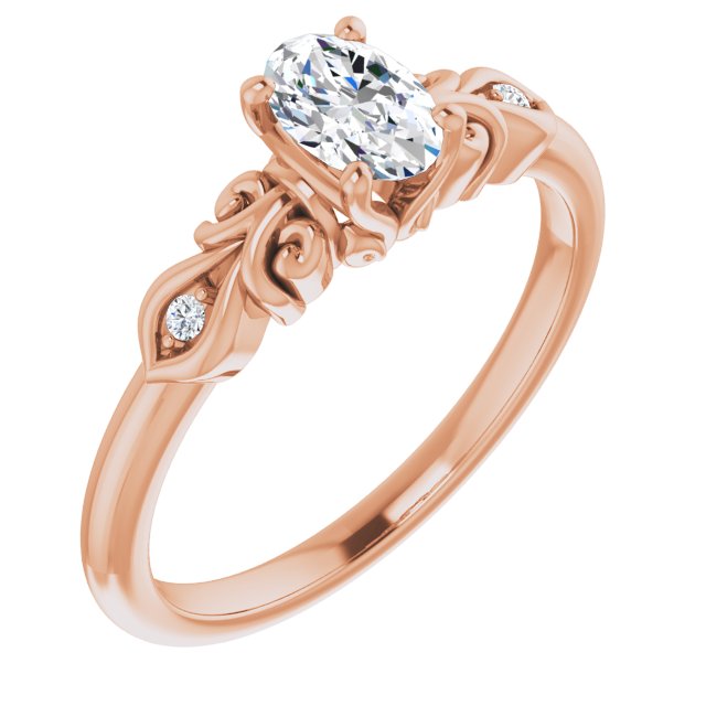 10K Rose Gold Customizable 3-stone Oval Cut Design with Small Round Accents and Filigree