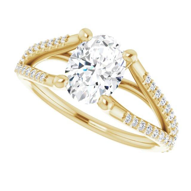 Cubic Zirconia Engagement Ring- The Addison (Customizable Cathedral-raised Oval Cut Center with Exquisite Accented Split-band)