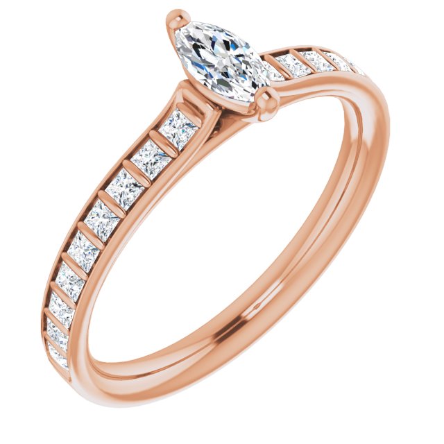 10K Rose Gold Customizable Marquise Cut Style with Princess Channel Bar Setting