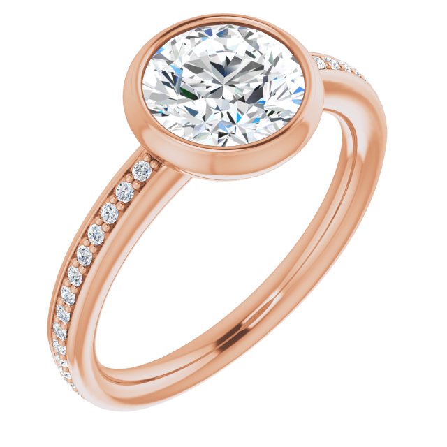 10K Rose Gold Customizable Bezel-Set Round Cut Center with Thin Shared Prong Band