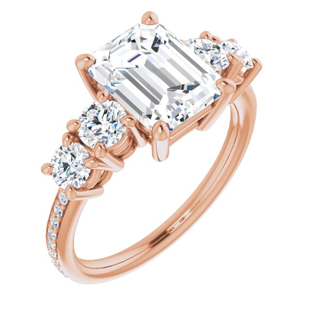 10K Rose Gold Customizable 5-stone Emerald/Radiant Cut Design Enhanced with Accented Band