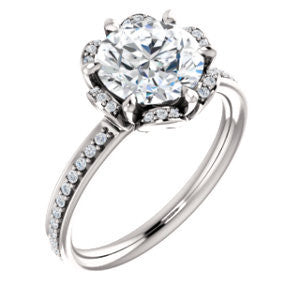 Cubic Zirconia Engagement Ring- The Rosie (Customizable Round Cut Style with Floral-Inspired Halo and Extra-Thin Pavé Band)