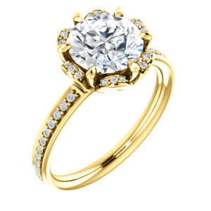 Cubic Zirconia Engagement Ring- The Rosie (Customizable Round Cut Style with Floral-Inspired Halo and Extra-Thin Pavé Band)