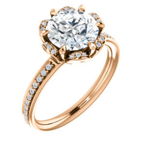 Cubic Zirconia Engagement Ring- The Rosie (Customizable Round Cut Style with Floral-Inspired Halo and Extra-Thin Pavé Band)