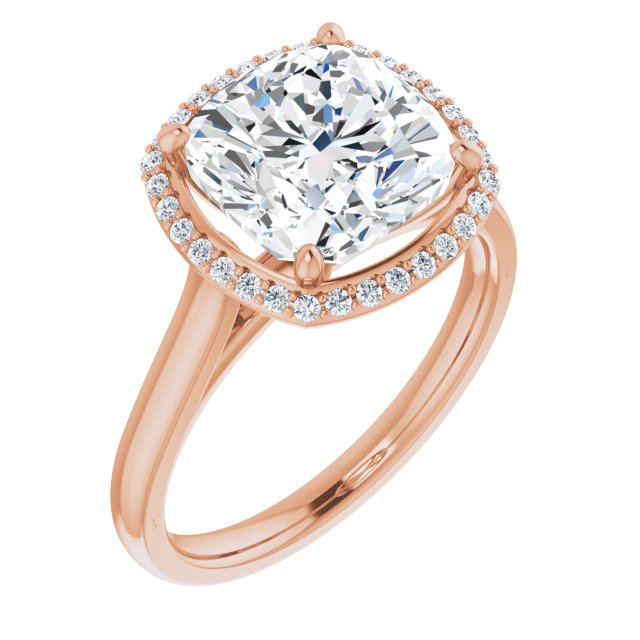 10K Rose Gold Customizable Halo-Styled Cathedral Cushion Cut Design