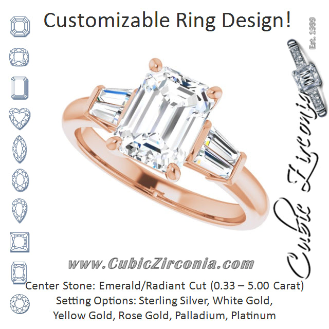 Cubic Zirconia Engagement Ring- The Chloe (Customizable 5-stone Emerald Cut Style with Quad Tapered Baguettes)