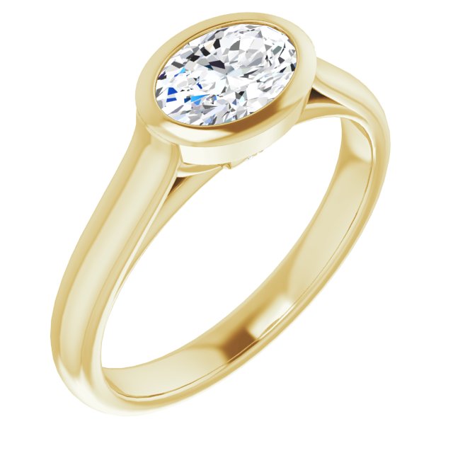 10K Yellow Gold Customizable Cathedral-Bezel Oval Cut 7-stone "Semi-Solitaire" Design