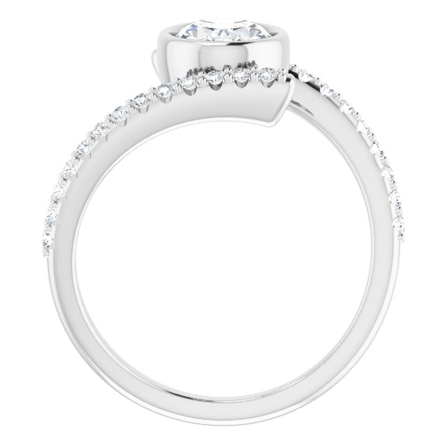 Cubic Zirconia Engagement Ring- The Pocahontas (Customizable Bezel-set Oval Cut Design with Bypass Pavé Band)