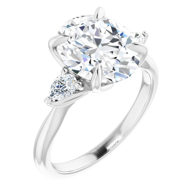 10K White Gold Customizable 3-stone Design with Oval Cut Center and Dual Large Pear Side Stones