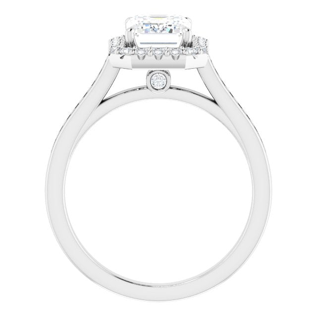 Cubic Zirconia Engagement Ring- The Star (Customizable Radiant Cut Design with Halo, Round Channel Band and Floating Peekaboo Accents)