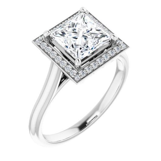 10K White Gold Customizable Cathedral-Raised Princess/Square Cut Halo Style