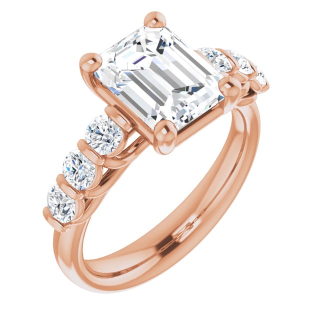 10K Rose Gold Customizable 7-stone Emerald/Radiant Cut Style with Round Bar-set Accents