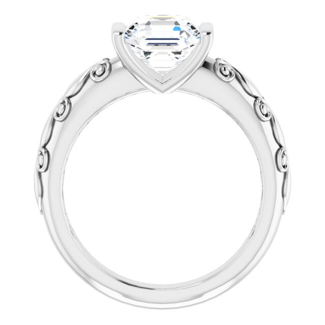 Cubic Zirconia Engagement Ring- The Cora (Customizable Bar-set Asscher Cut Setting featuring Organic Band)
