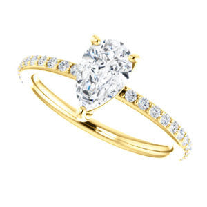 Cubic Zirconia Engagement Ring- The Delilah (Customizable Pear Cut Petite Style with 3/4 Pavé  Band)