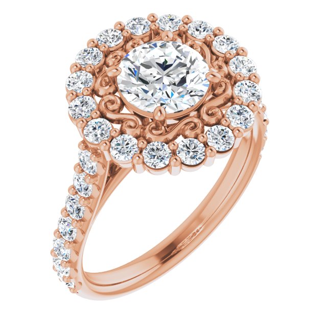 10K Rose Gold Customizable Round Cut Cathedral Style with Oversized Halo