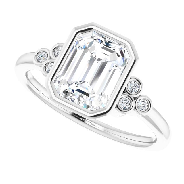 Cubic Zirconia Engagement Ring- The Kaipo (Customizable 7-stone Radiant Cut Style with Triple Round-Bezel Accent Cluster Each Side)