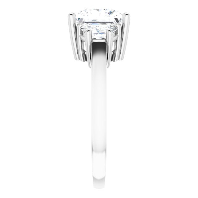 Cubic Zirconia Engagement Ring- The Bree (Customizable 3-stone Design with Princess/Square Cut Center and Half-moon Side Stones)