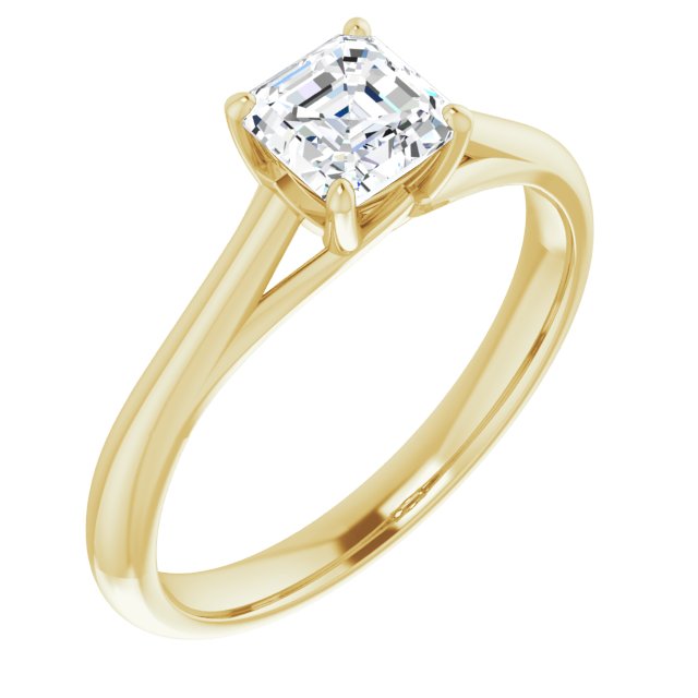 10K Yellow Gold Customizable Asscher Cut Solitaire with Crosshatched Prong Basket