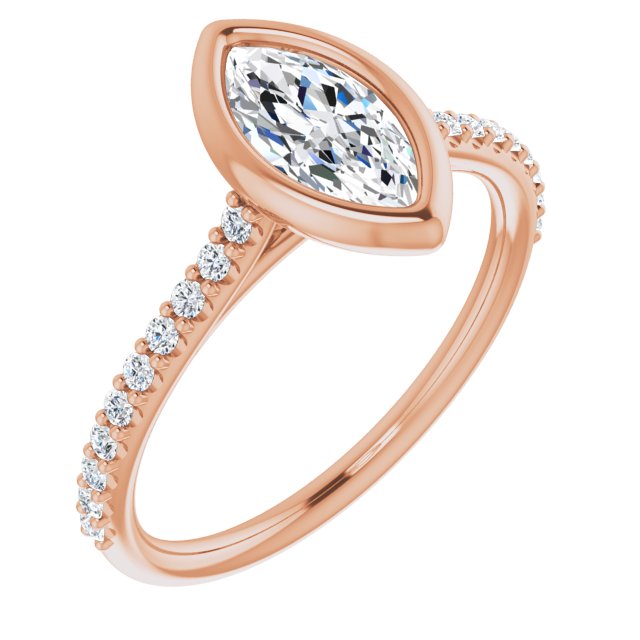 10K Rose Gold Customizable Bezel-set Marquise Cut Style with Ultra-thin Pavé-Accented Band