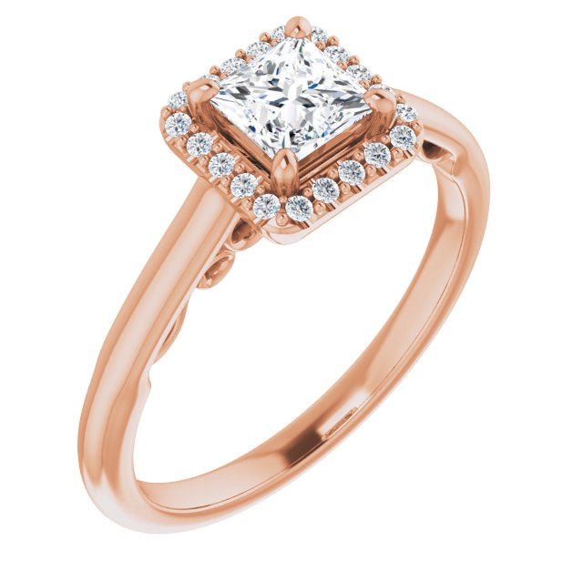 10K Rose Gold Customizable Cathedral-Halo Princess/Square Cut Style featuring Sculptural Trellis