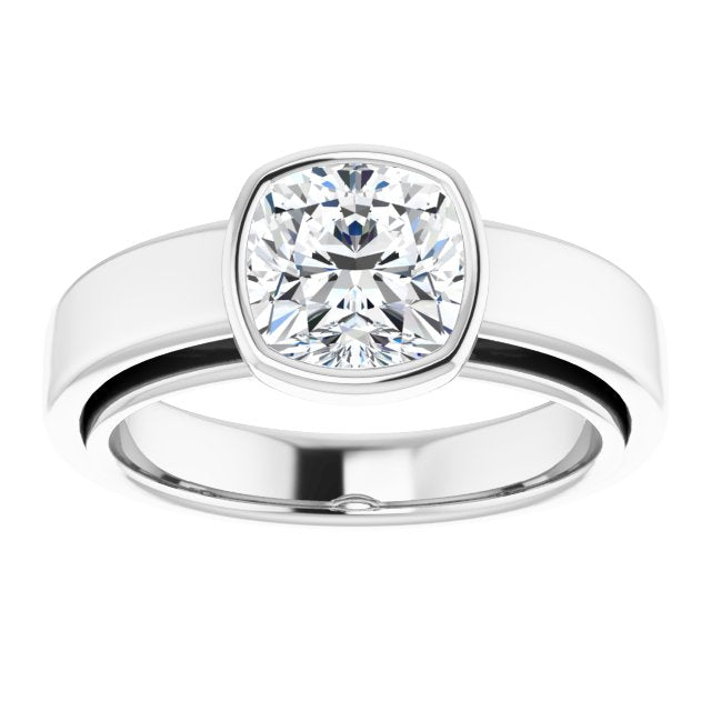 Cubic Zirconia Engagement Ring- The Dunyasha (Customizable Cathedral-Bezel Cushion Cut Solitaire with Wide Band)