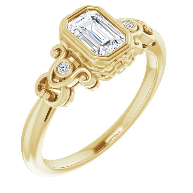 18K Yellow Gold Customizable 5-stone Design with Emerald/Radiant Cut Center and Quad Round-Bezel Accents