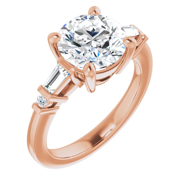 18K Rose Gold Customizable 5-stone Baguette+Round-Accented Round Cut Design)
