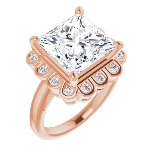 10K Rose Gold Customizable 9-stone Princess/Square Cut Design with Round Bezel Side Stones