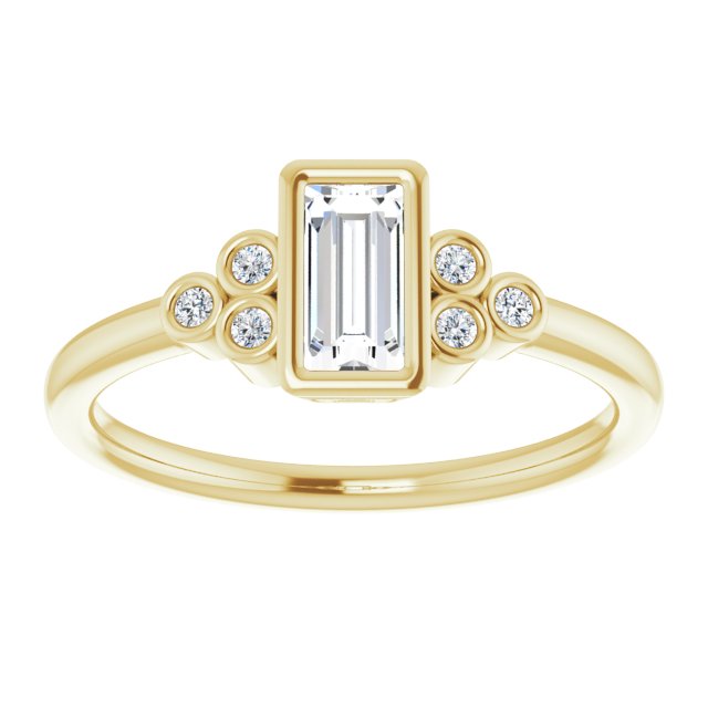 Cubic Zirconia Engagement Ring- The Kaipo (Customizable 7-stone Straight Baguette Cut Style with Triple Round-Bezel Accent Cluster Each Side)