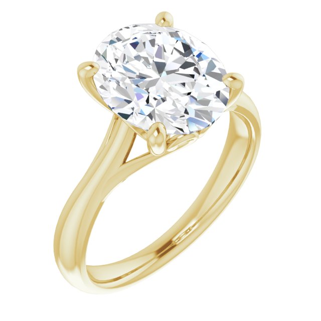 10K Yellow Gold Customizable Oval Cut Solitaire with Decorative Prongs & Tapered Band