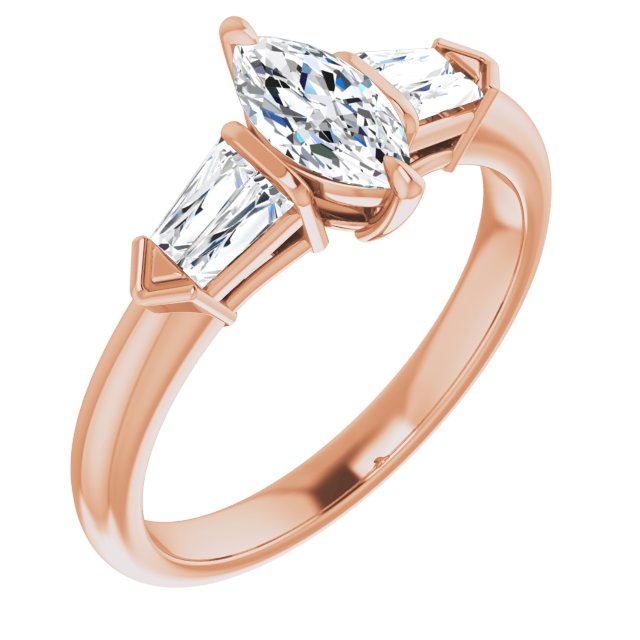 10K Rose Gold Customizable 5-stone Design with Marquise Cut Center and Quad Baguettes
