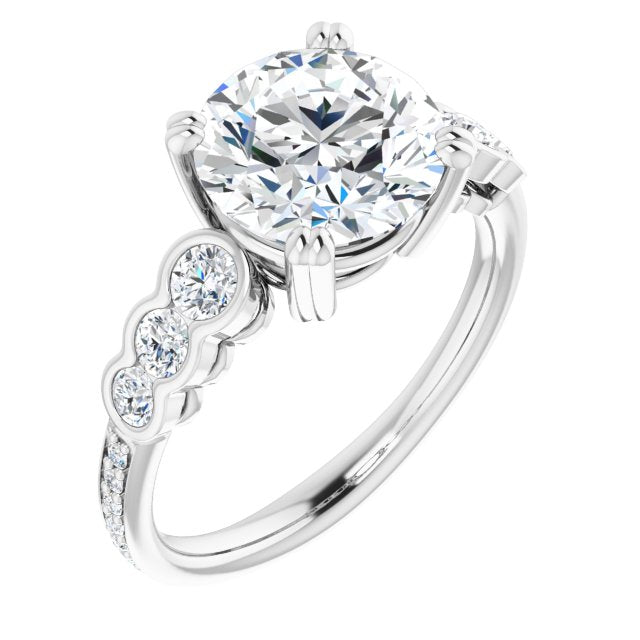 18K White Gold Customizable Round Cut 7-stone Style Enhanced with Bezel Accents and Shared Prong Band