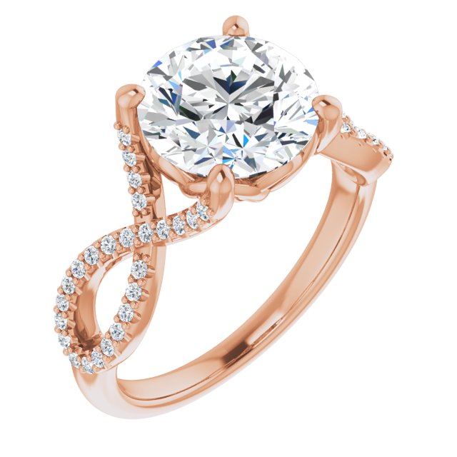 14K Rose Gold Customizable Round Cut Design with Twisting Infinity-inspired, Pavé Split Band