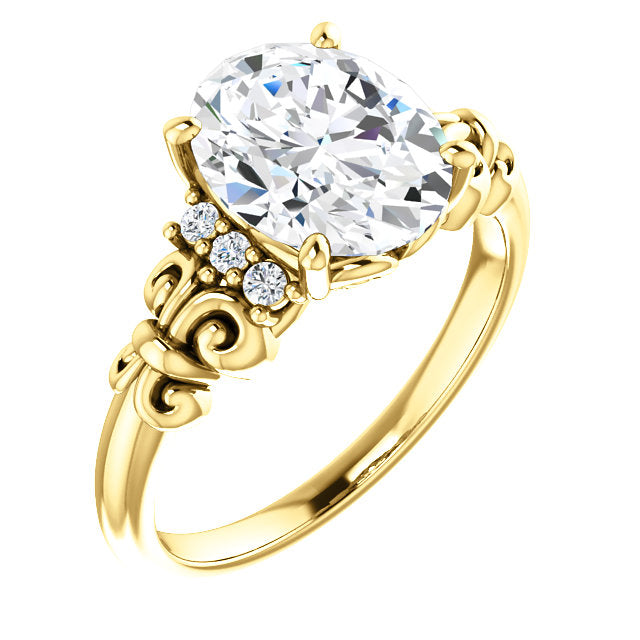 10K Yellow Gold Customizable 7-stone Oval Cut Design with Vertical Round-Channel Accents