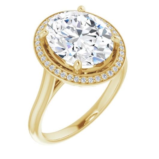 10K Yellow Gold Customizable Cathedral-Raised Oval Cut Halo Style