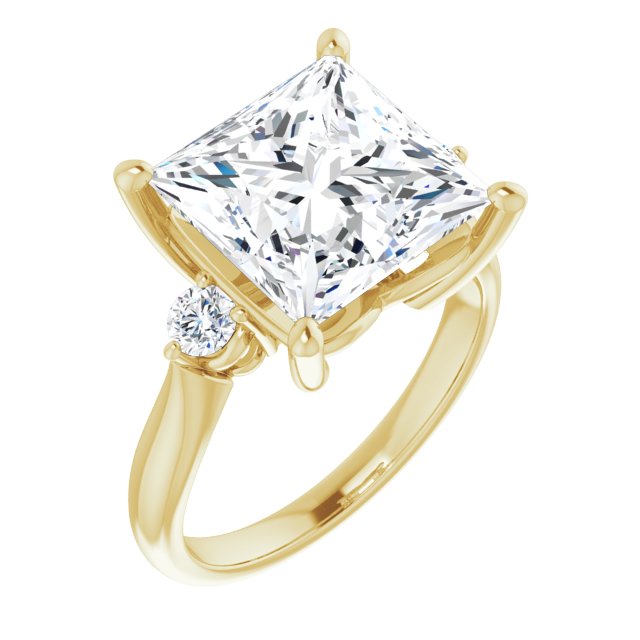 10K Yellow Gold Customizable 3-stone Princess/Square Cut Design with Twin Petite Round Accents