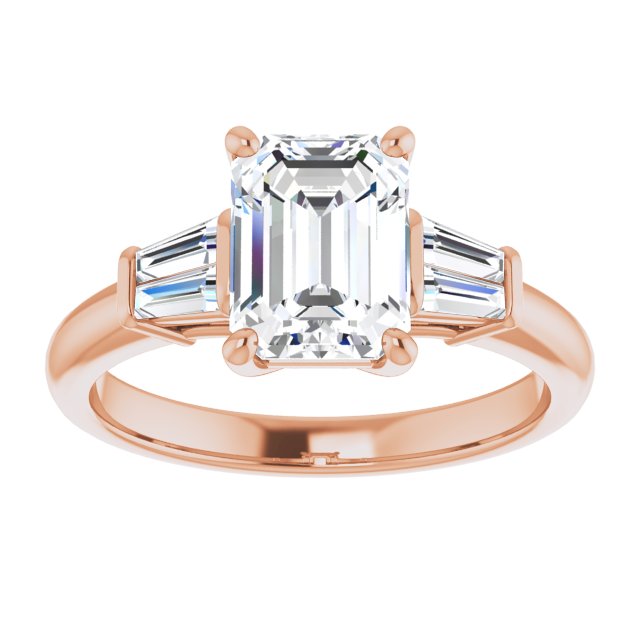 Cubic Zirconia Engagement Ring- The Chloe (Customizable 5-stone Emerald Cut Style with Quad Tapered Baguettes)