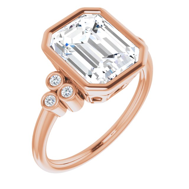10K Rose Gold Customizable 7-stone Emerald/Radiant Cut Style with Triple Round-Bezel Accent Cluster Each Side