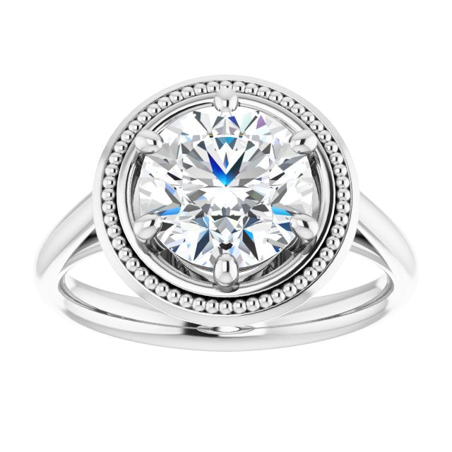 Cubic Zirconia Engagement Ring- The Eve (Customizable Round Cut Solitaire with Metallic Drops Halo Lookalike)