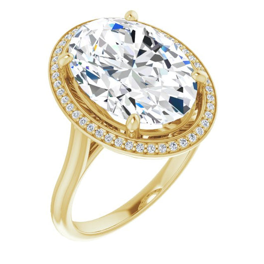 10K Yellow Gold Customizable Cathedral-Raised Oval Cut Halo Style