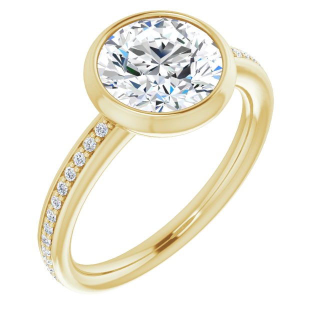 Cubic Zirconia Engagement Ring- The Greta (Customizable Bezel-Set Round Cut Center with Thin Shared Prong Band)