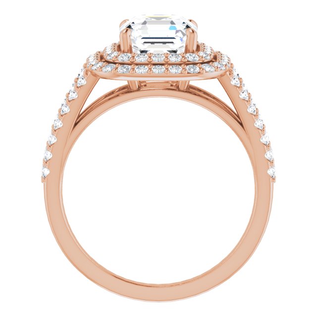 Cubic Zirconia Engagement Ring- The Carly Anne (Customizable Asscher Cut Design with Double Halo and Wide Split-Pavé Band)