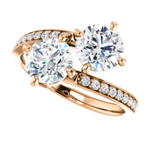 Cubic Zirconia Engagement Ring- The Phoebe (Customizable Enhanced 2-stone Double Round Cut Design With Round Pavé Band)